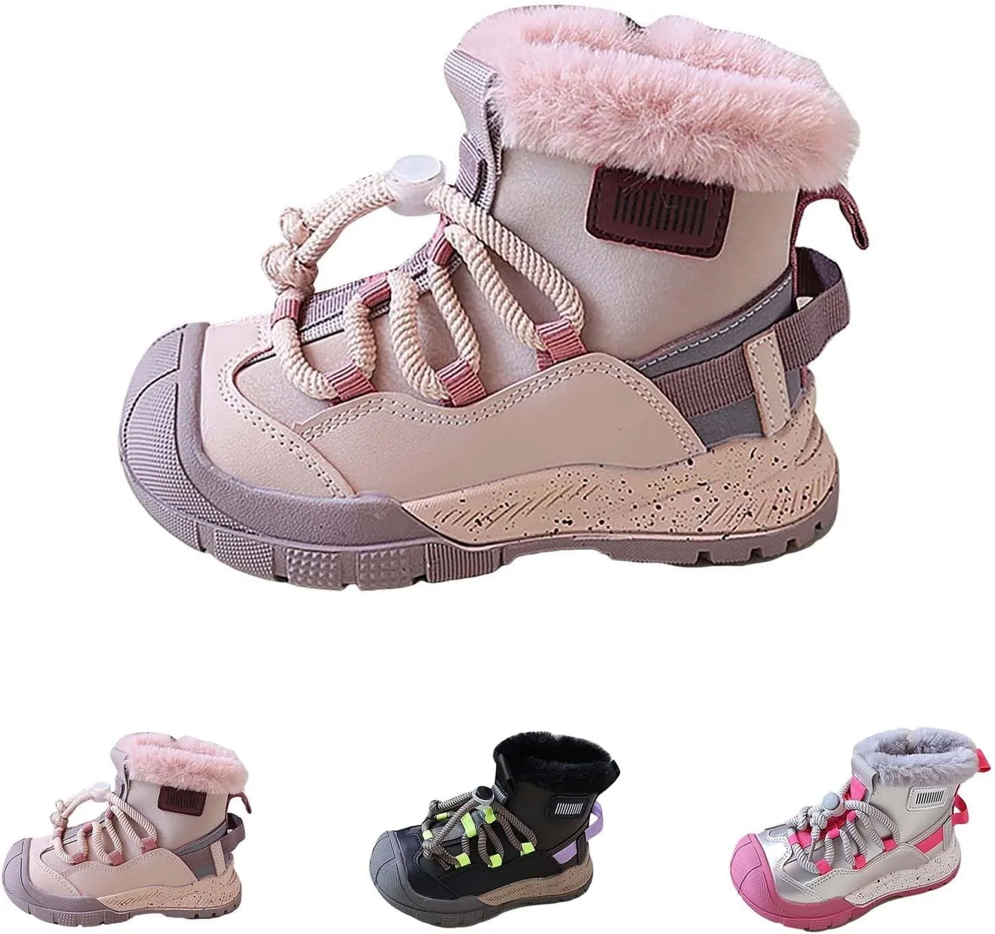 Toddler Kids Snow Boots Warm Comfortable Non Slip Mid Calf Outdoor Cozy Soft Platform Shoes with Adjustable Strap