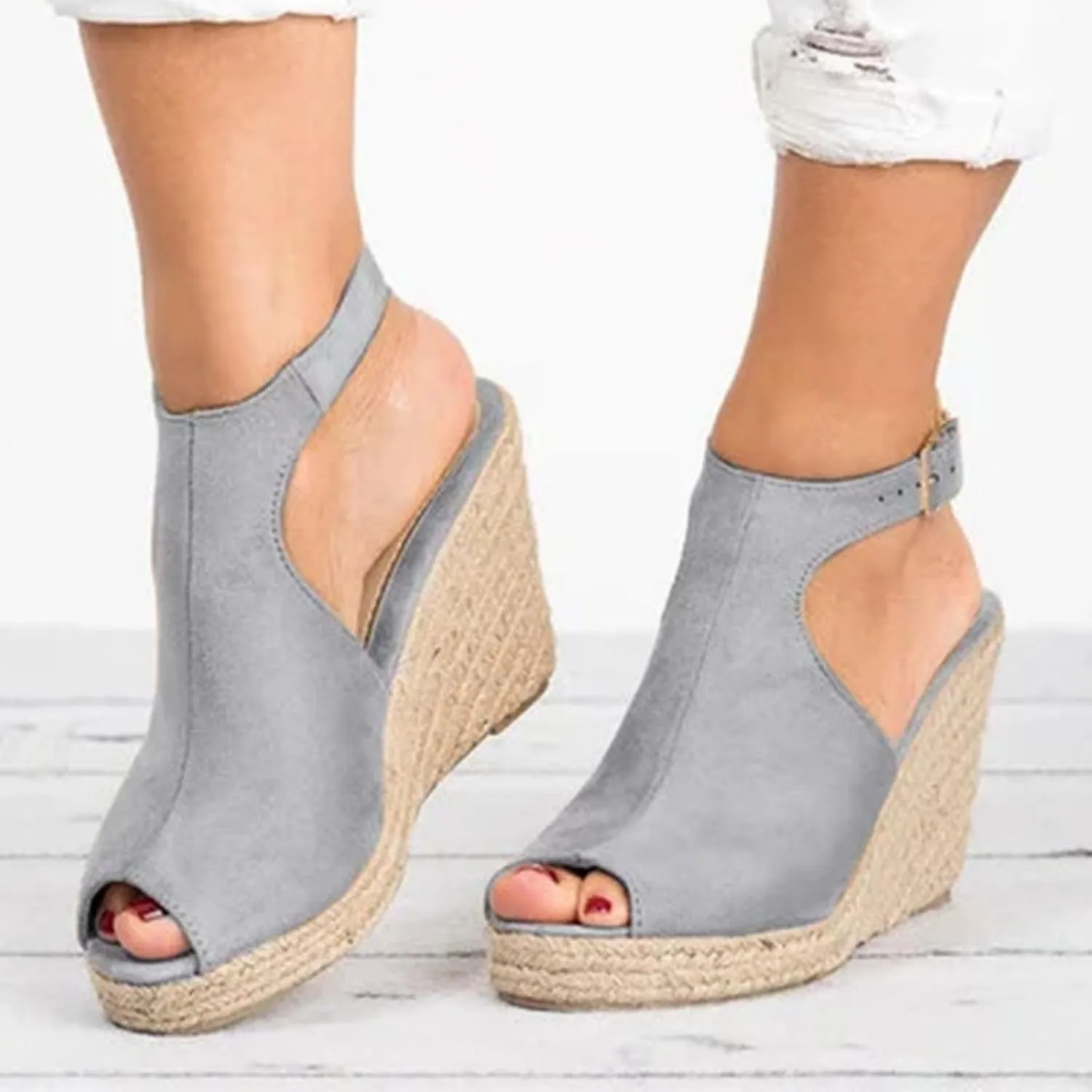 Wedge Sandals for Women Open Toe Orthopedic Casual Platform Espadrilles Summer Casual Dress Shoes Slip on Open Buckle Heels Ankle Strap Outdoor Fashion Sandals
