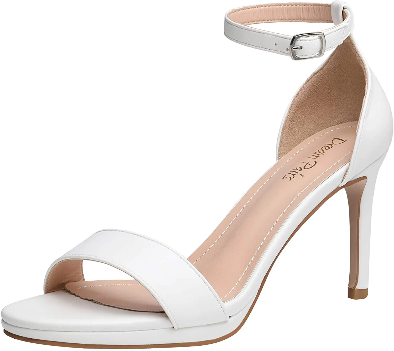 White Leather Ankle Strap Pump Heeled Sandals
