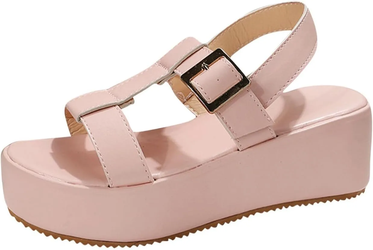 Women's Casual Wedge Sandals Breathable Walking Orthopedic Support Adjustable Ankle Strap Buckle Open Toe Platform Flat Soft Cushioned Footbed Slides Slip On Slippers Sandals Breathable