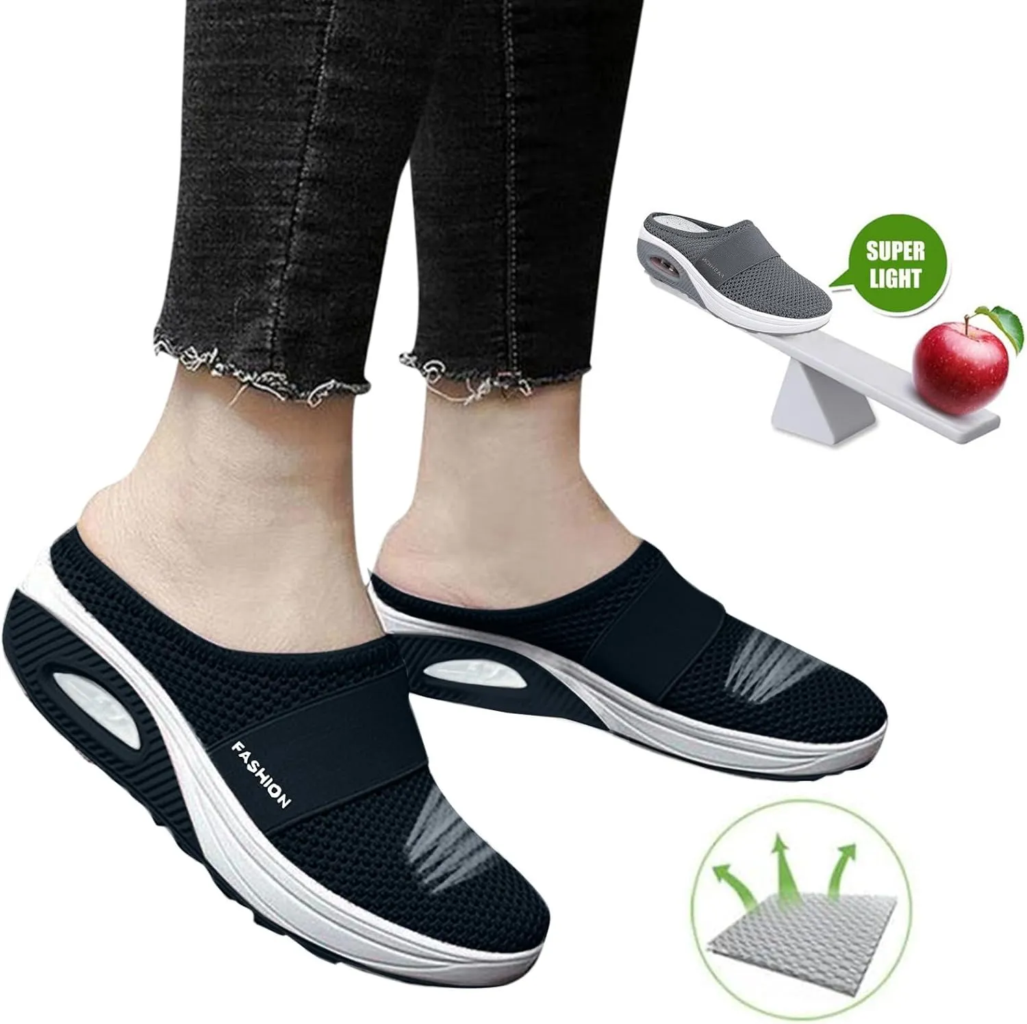 Womens Easy Slip On Slides Walking Wedges Sandals Orthopedic Slippers with Arch-Support Mesh Breathable Beach Slippers