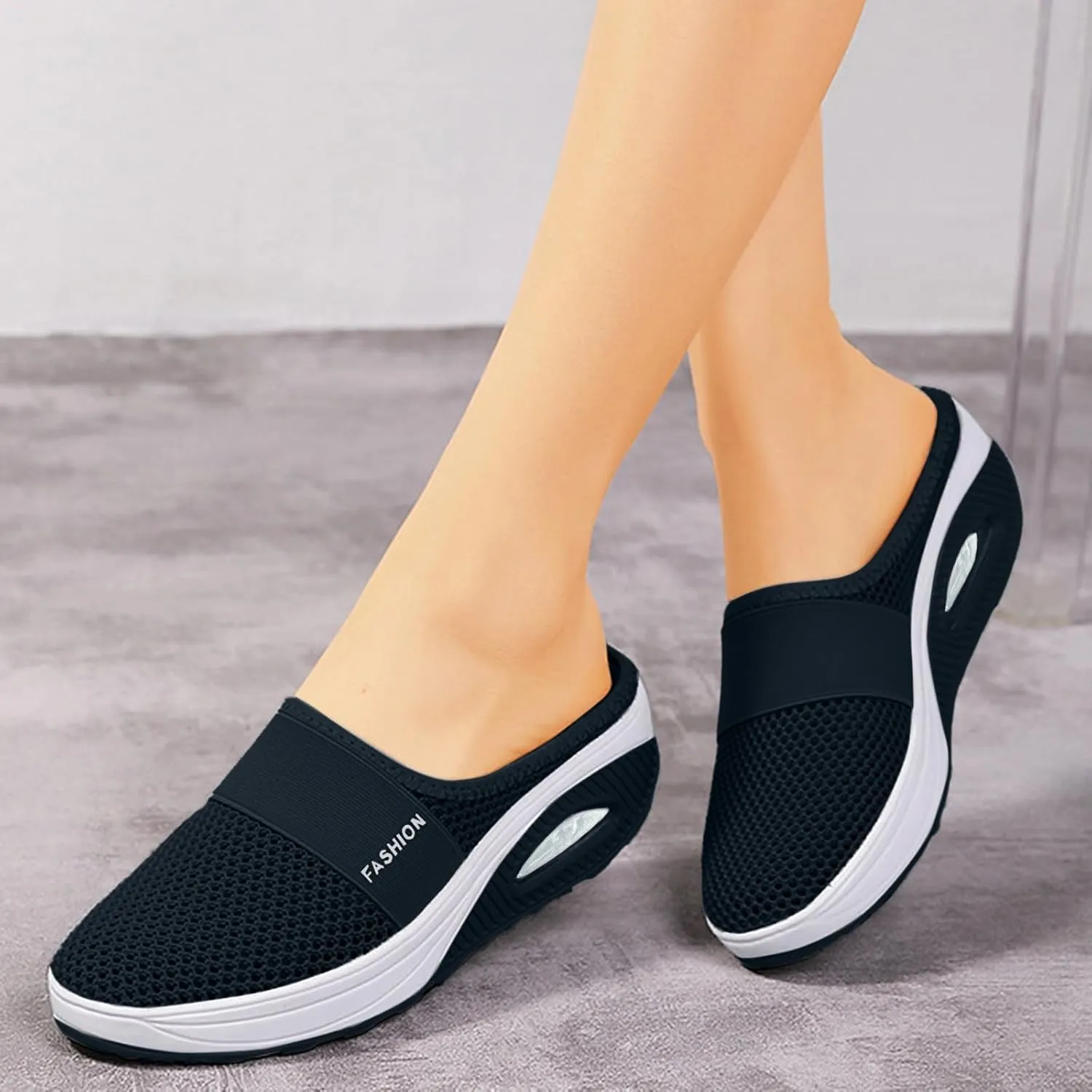 Womens Easy Slip On Slides Walking Wedges Sandals Orthopedic Slippers with Arch-Support Mesh Breathable Beach Slippers