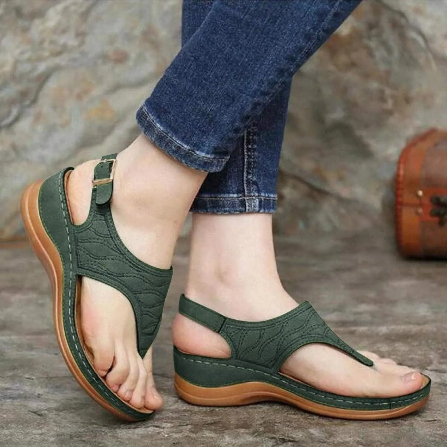 Women's Flip Flops Open Toe Summer Wedge Sandals Beach Sandals Causal Shoes Comfortable Sandals (Green, 9.5-10)