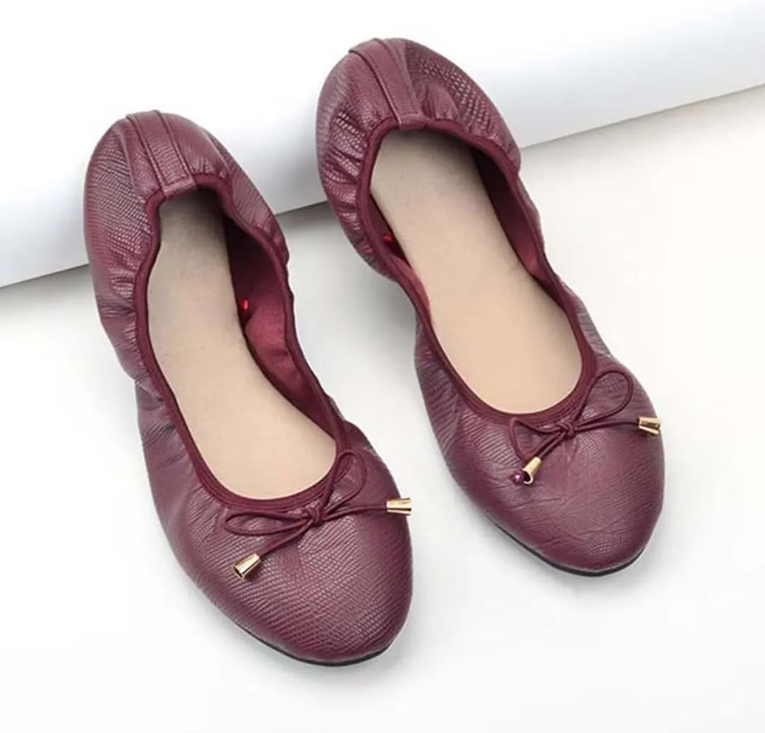 Women's Foldable Ballet Flats Bowknot Round Toe Dress Flats Shoes Comfortable