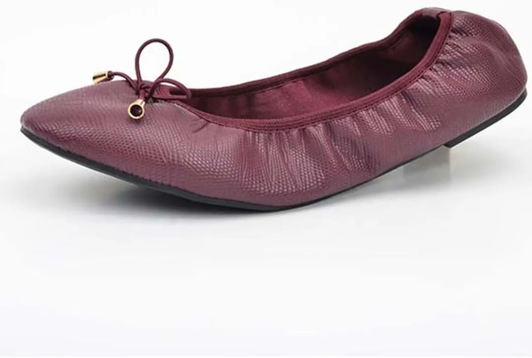 Women's Foldable Ballet Flats Bowknot Round Toe Dress Flats Shoes Comfortable