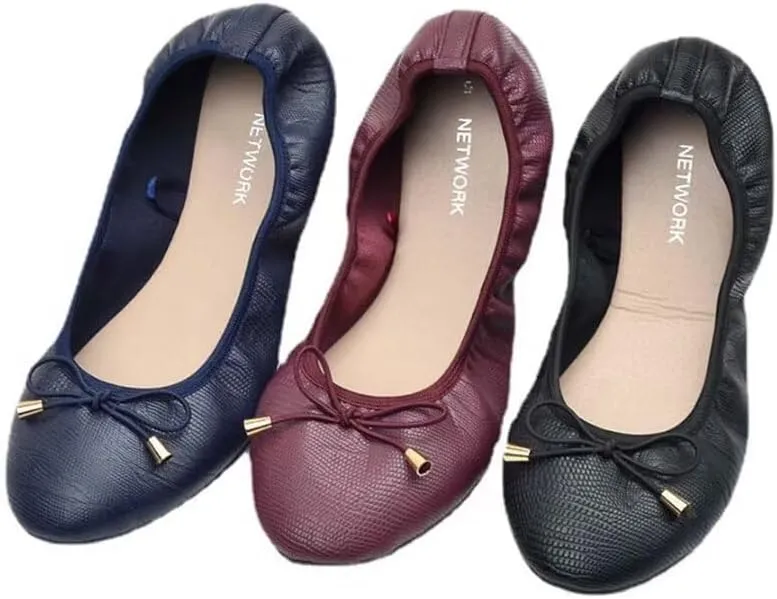 Women's Foldable Ballet Flats Bowknot Round Toe Dress Flats Shoes Comfortable
