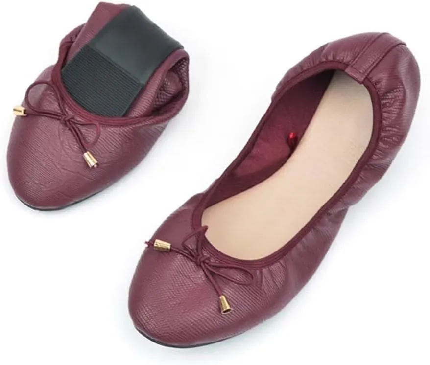 Women's Foldable Ballet Flats Bowknot Round Toe Dress Flats Shoes Comfortable