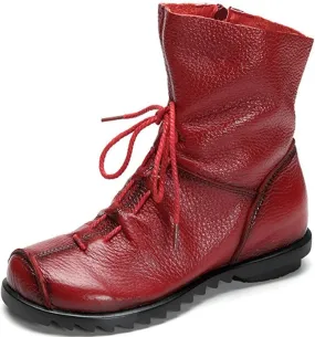 Women's Leather Casual Soft Flat Boots