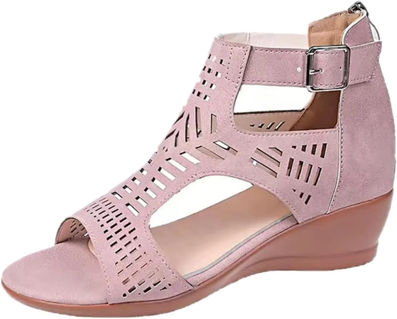 Womens Low Wedge Sandals Breathable Hollowed Out Dressy Casual Slides Sandals Orthopedic Comfort Summer Shoes with Zipper for All Occasions: Casual, Work, Party