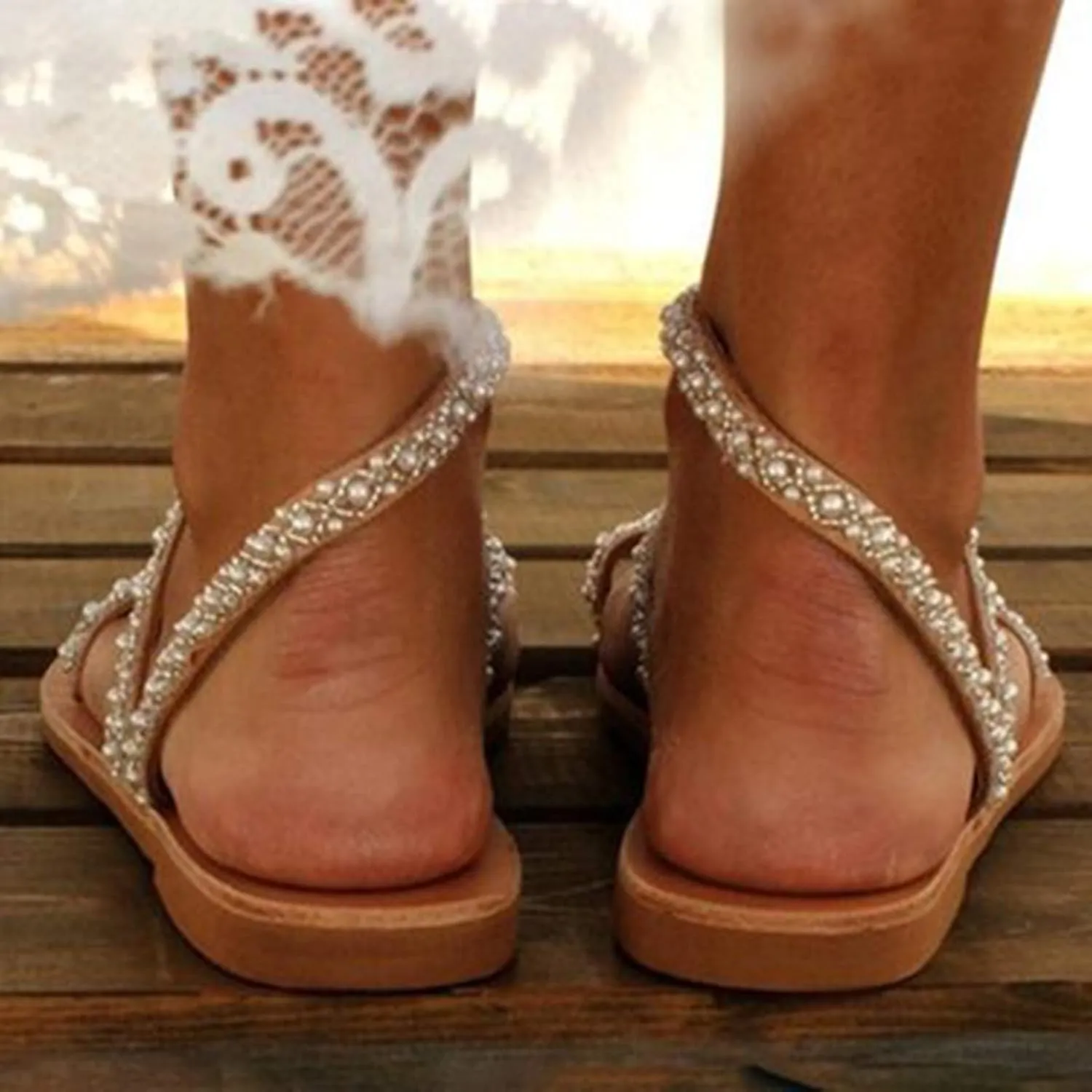 Women's Open Toe Bohemian Sandals Comfortable Ankle Strap Outdoor Walking Shoes Breathable Open Toe Sandals