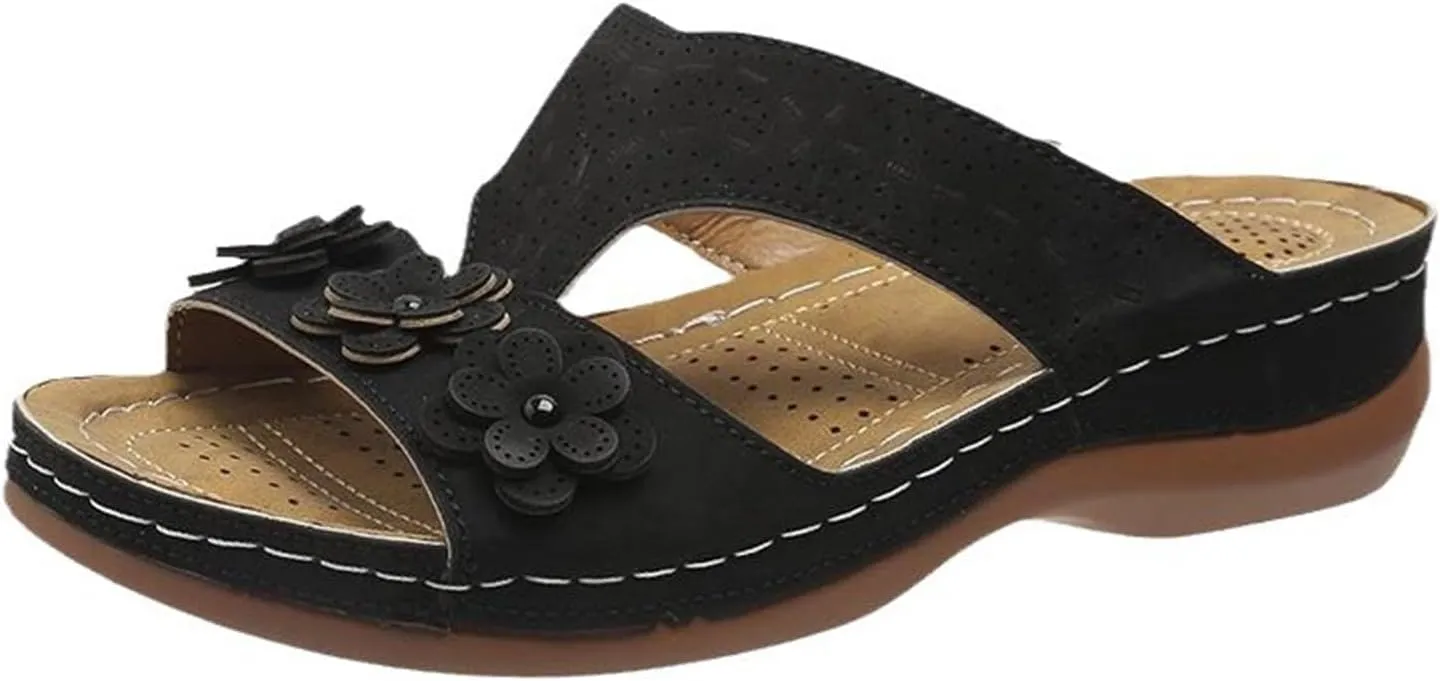 Women's Sandals Comfortable Dressy Orthopedic Slippers Wedge Heel Slip On Open Toe Summer Casual Orthotic Slides Flip Flops