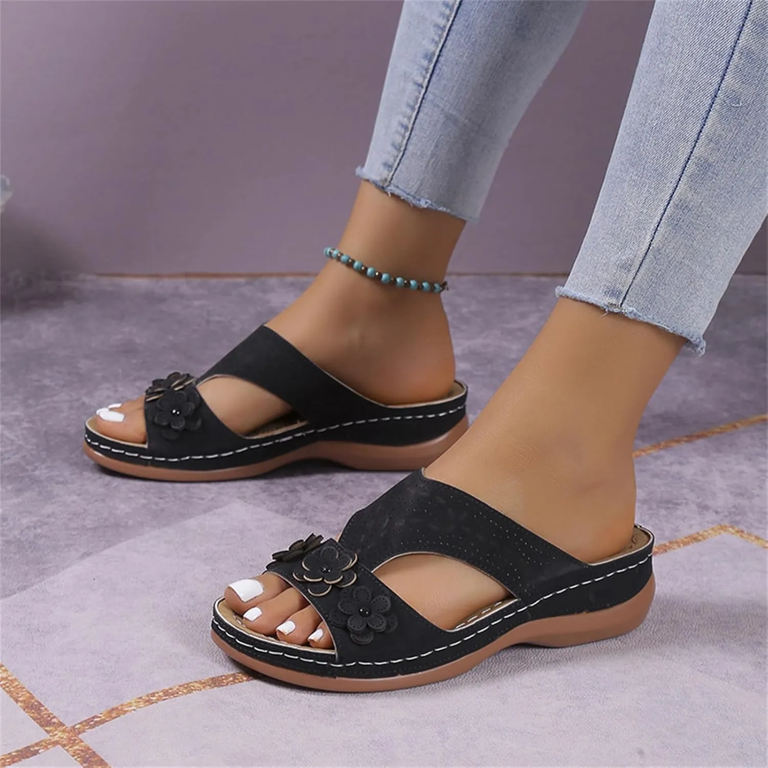 Women's Sandals Comfortable Dressy Orthopedic Slippers Wedge Heel Slip On Open Toe Summer Casual Orthotic Slides Flip Flops