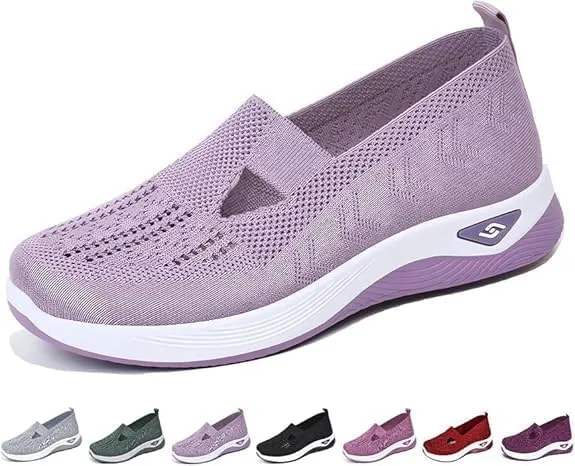 Women's Woven Orthopedic Breathable Soft Shoes Slip On Diabetic Foam Walking Shoes Arch Support Non Slip Lightweight Casual Breathable Tennis Shoes