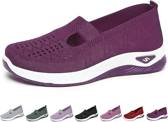 Women's Woven Orthopedic Breathable Soft Shoes Slip On Diabetic Foam Walking Shoes Arch Support Non Slip Lightweight Casual Breathable Tennis Shoes
