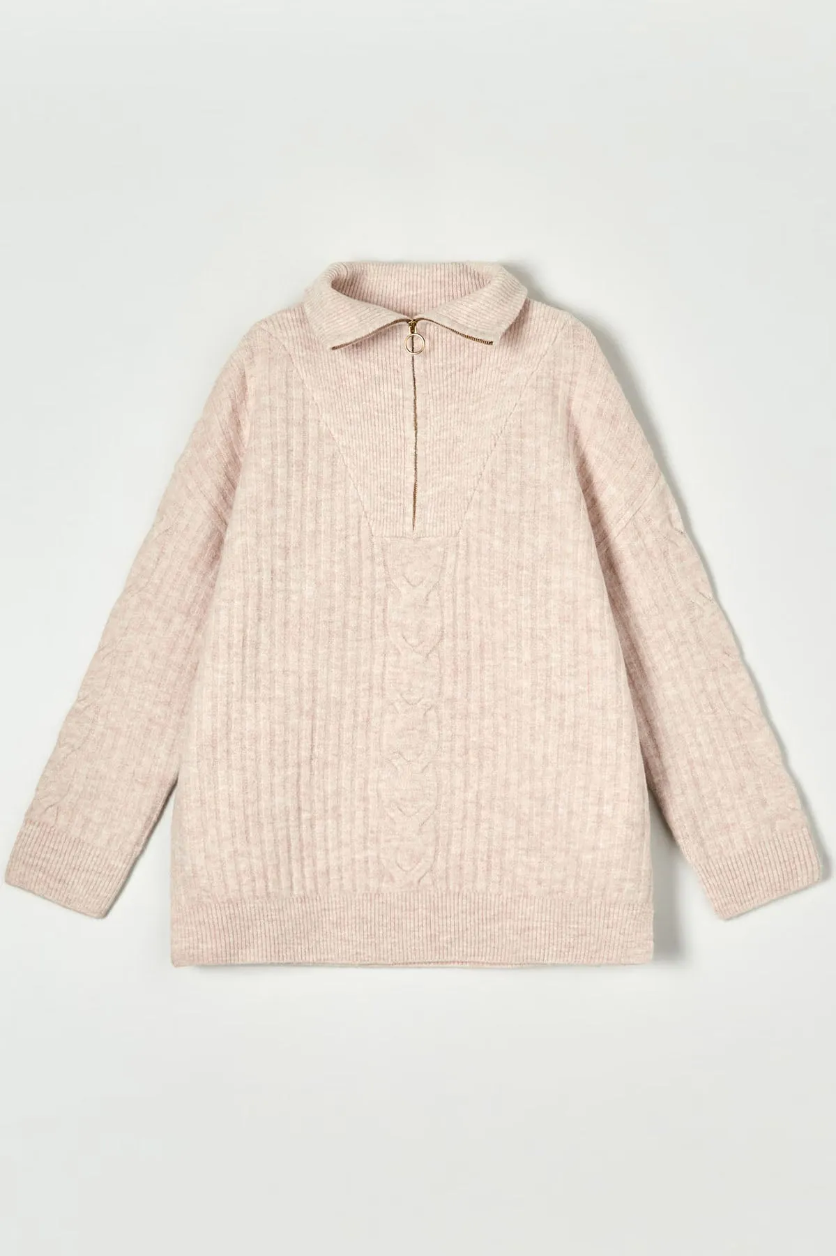Zip Neck Soft Cable Knit Jumper